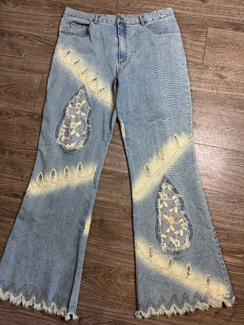 Y2K Vintage One Hundred Fifty Three Jeans Flare Embroidered Hippie L - XL